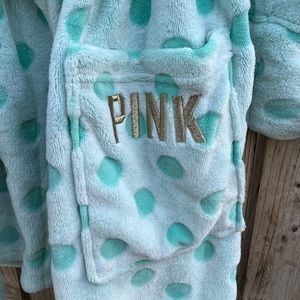 PINK Victoria's Secret Women's XS/S Polka Dot Plush Minky Teal/Aqua Bath Robe